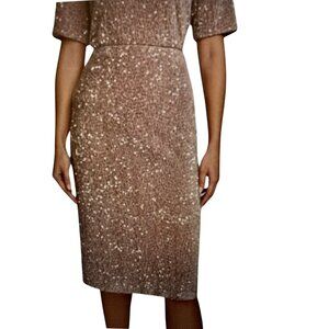 DONNA KARAN NEW YORK WOMENS SEQUINED PENCIL SKIRT MINKCLEAR SEQUINS XS